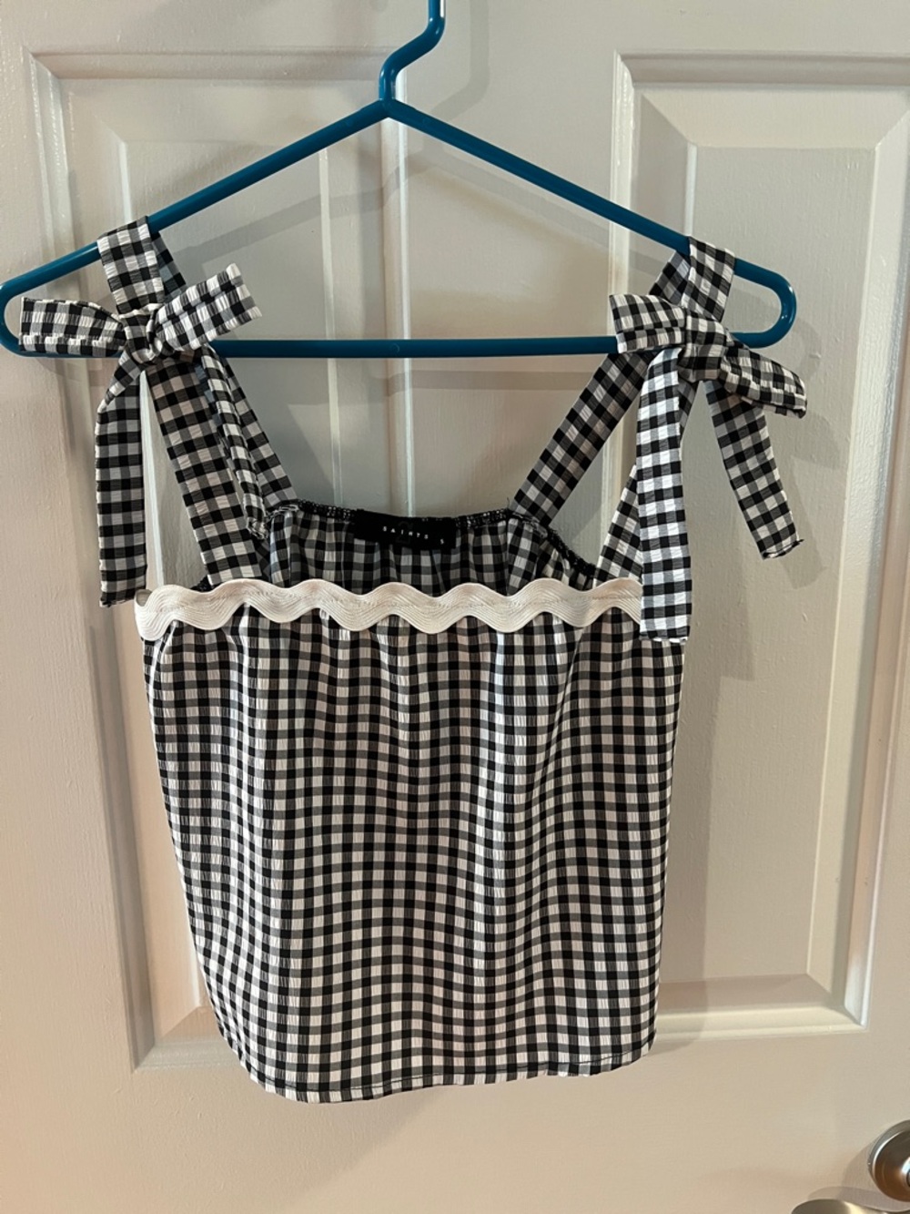 Women’s Black & White Gingham Tie-Shoulder Tank Top